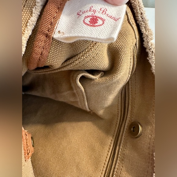 LUCKY BRAND Calexico Crossbody Purse Canvas Leather Studded Camel Tan Brown - Picture 12 of 16